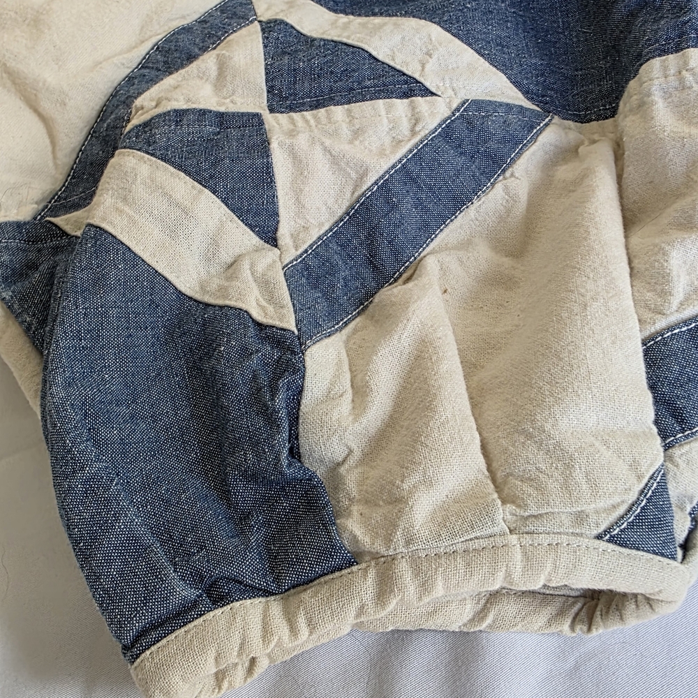 Quilted Patchwork Bomber Jacket in Blue & Cream - Picture 9 of 9